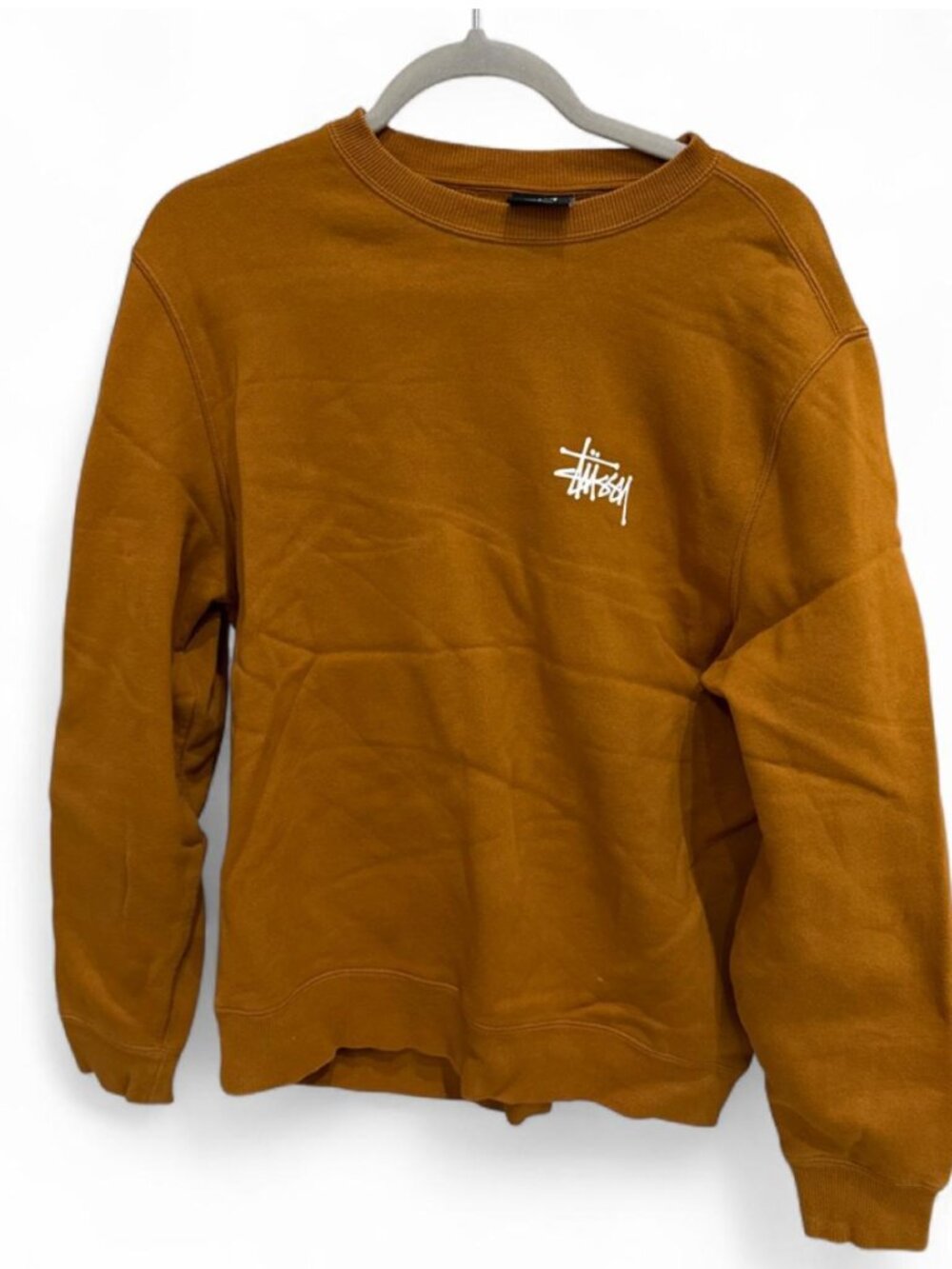 Stüssy Men's Mustard Yellow/ Orange Crewneck /Sweatshirt Size Medium